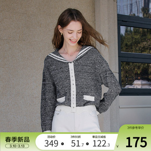 betu百图小香风海军领针织衫女2026年春季新款撞色气质毛衫上衣