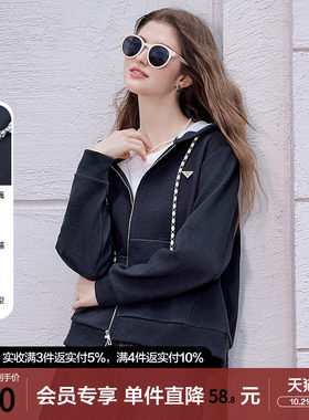 betu百图复古宝蓝色连帽卫衣外套女2026年春秋新款短款拉链夹克