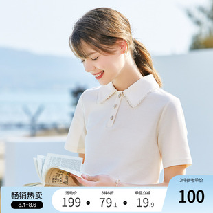 Betu百图短袖 t恤女翻领polo衫 针织宽松别致上衣2024年夏季 新款