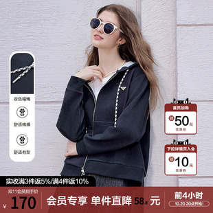 betu百图复古宝蓝色连帽卫衣外套女2026年春秋新款短款拉链夹克