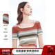 女短袖 betu百图女装 T恤 彩虹条纹方领薄款 针织衫 2025年夏季 新款