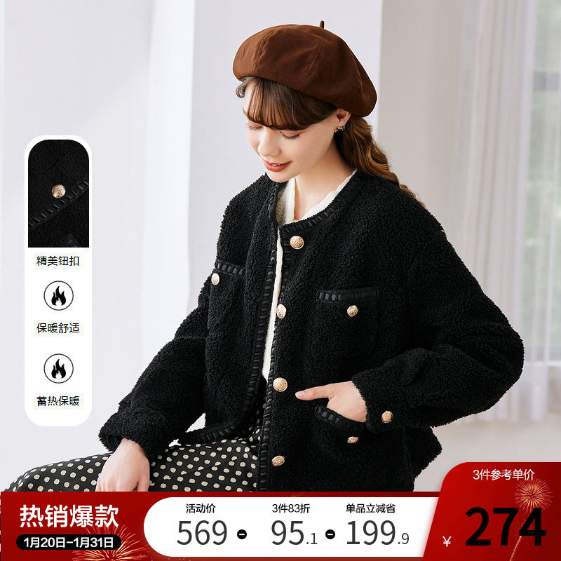 betu百图短款毛呢外套女仿羊羔绒小个子设计感棉衣2025年冬季新款,女装/女士精品,毛呢外套,淘宝优惠券,粉丝福利购,淘宝优惠卷
