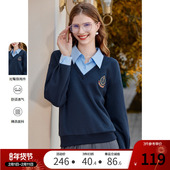 betu百图女装 卫衣上衣 减龄学院风V领假两件短款 2026年春装 新款