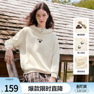 独特别致帽衫 betu百图设计感加绒加厚连帽卫衣女2025年冬季 新款