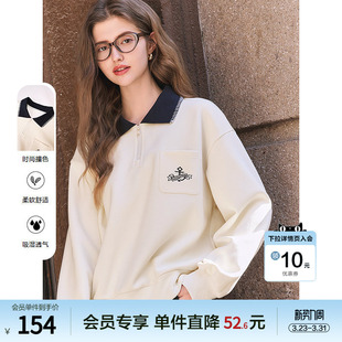 杏色上衣无帽衫 新款 减龄宽松卫衣女套头2026年春季 betu百图时尚