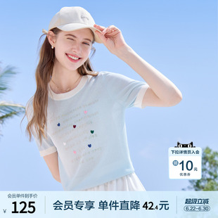 betu百图浅蓝色字母针织衫女短袖2026年夏季新款薄款圆领毛线衣