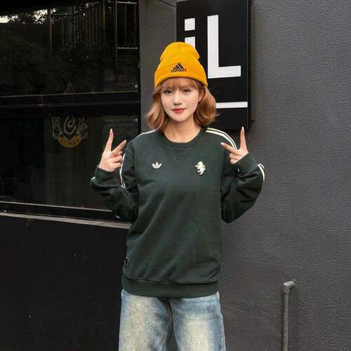 阿迪达斯男女复古运动舒适套头衫