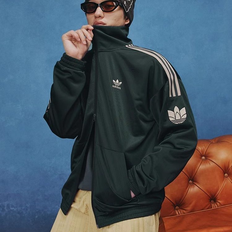 阿迪达斯男女款复古立领夹克外套