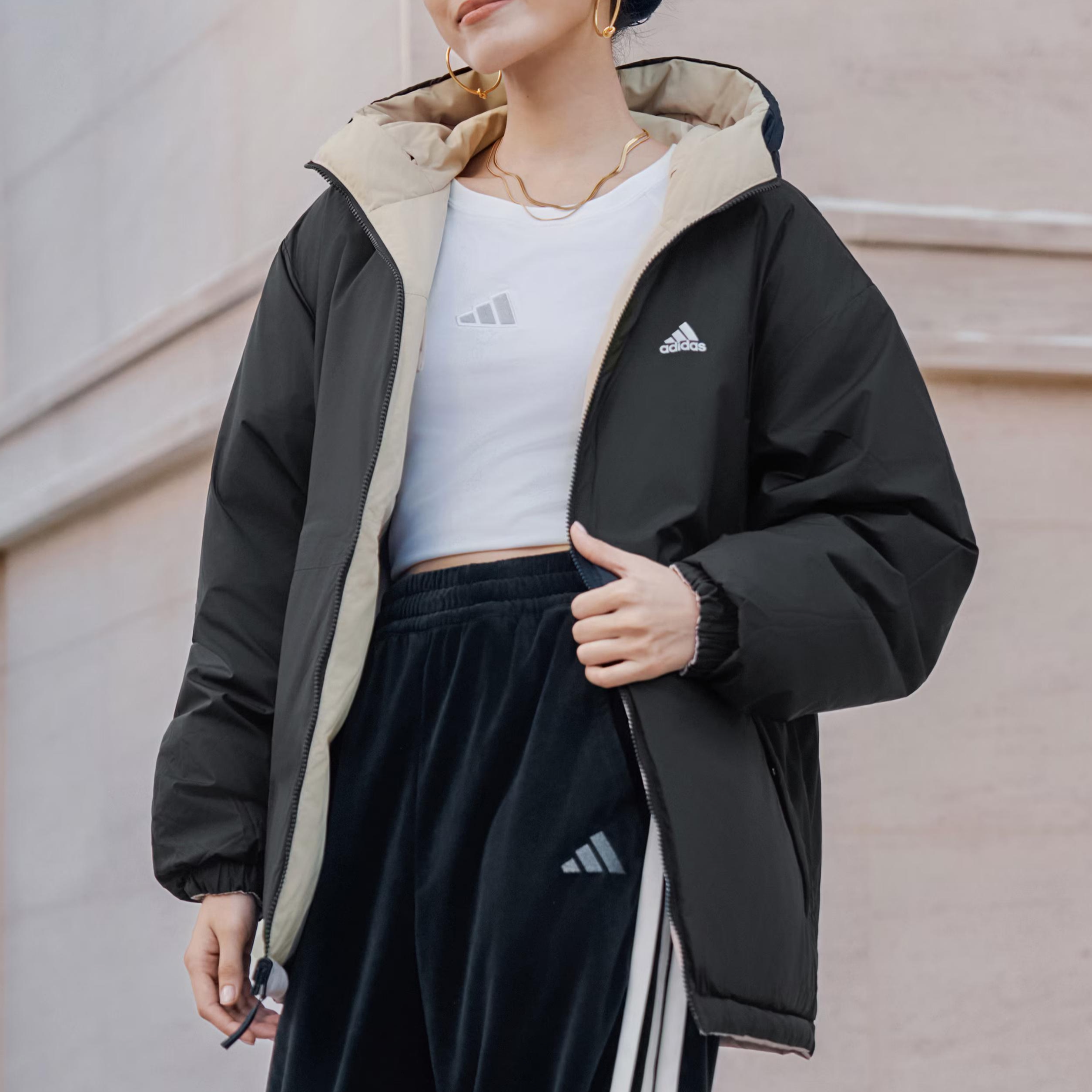Adidas双面穿羽绒服女款爆款防寒