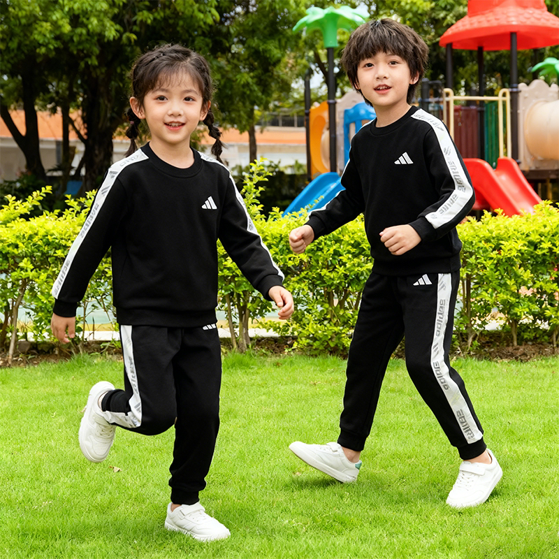 adidas阿迪达斯正品男女小童长袖2026新款休闲运动服卫衣加绒套装