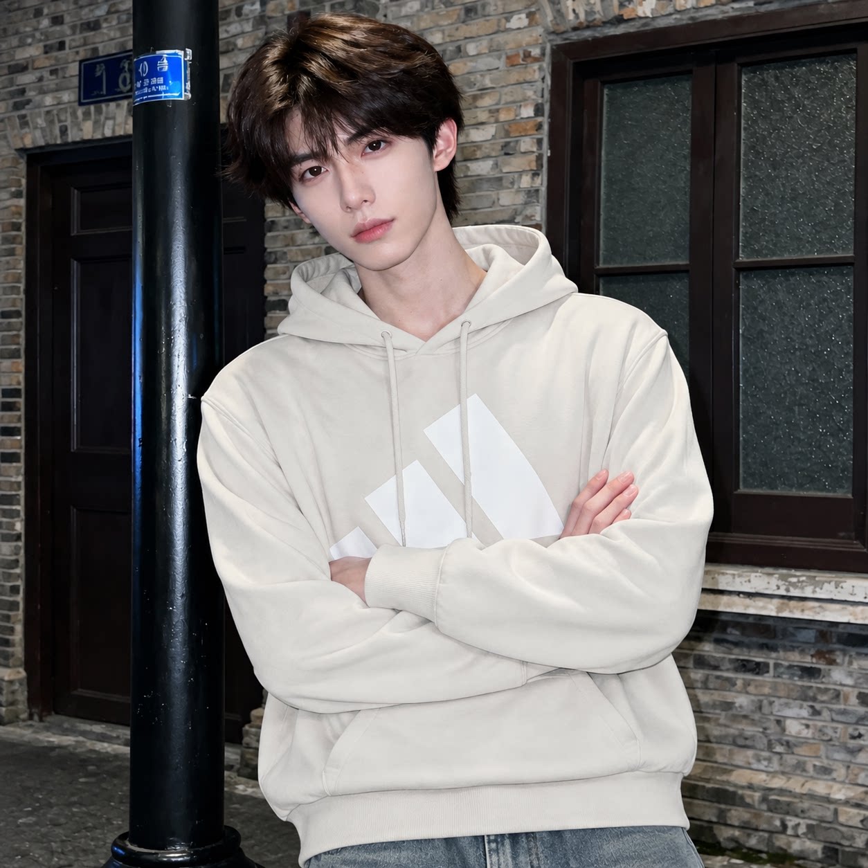 正品Adidas阿迪达斯卫衣男士早秋新款防风休闲保暖运动连帽套头衫