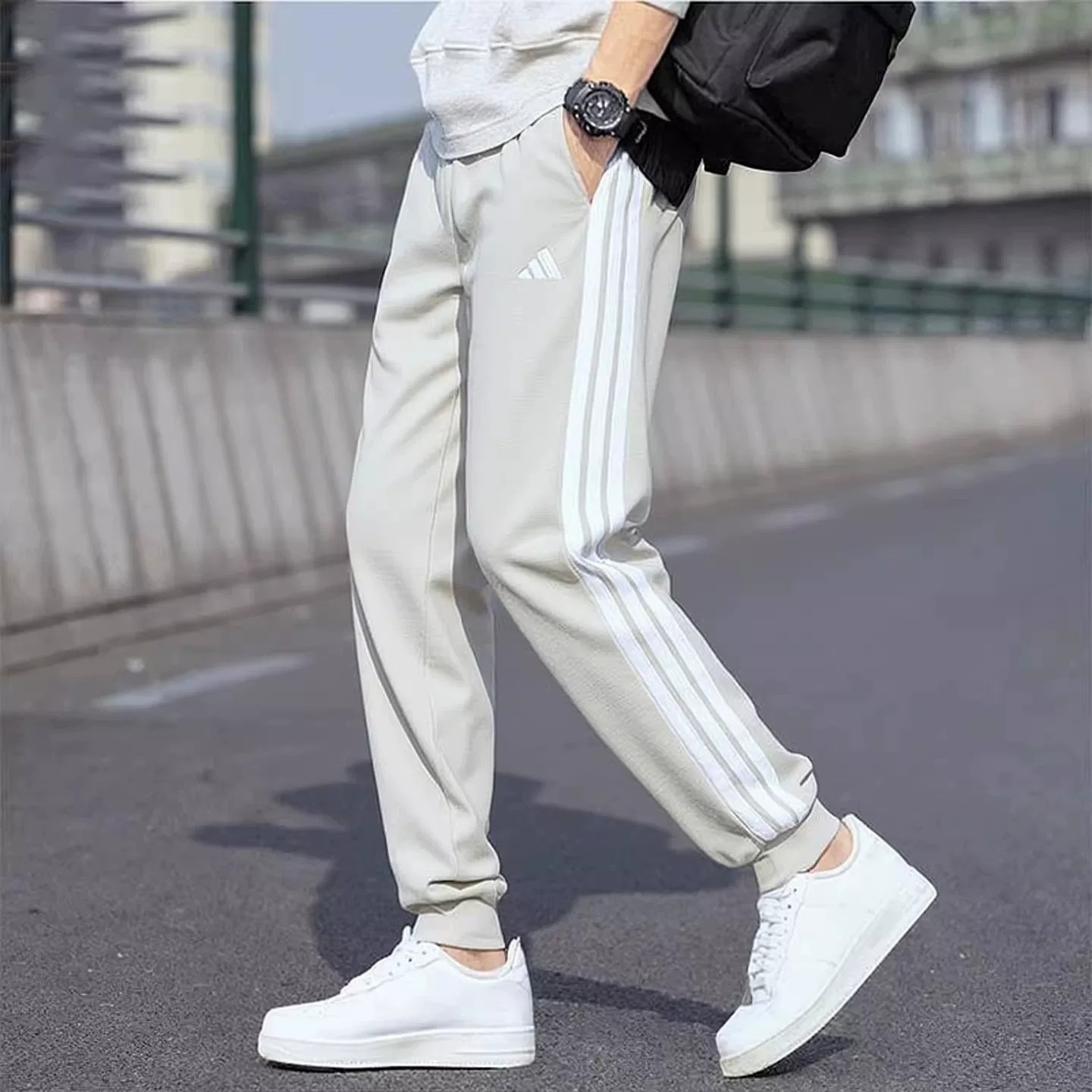 adidas针织长裤小脚裤纯色男裤子