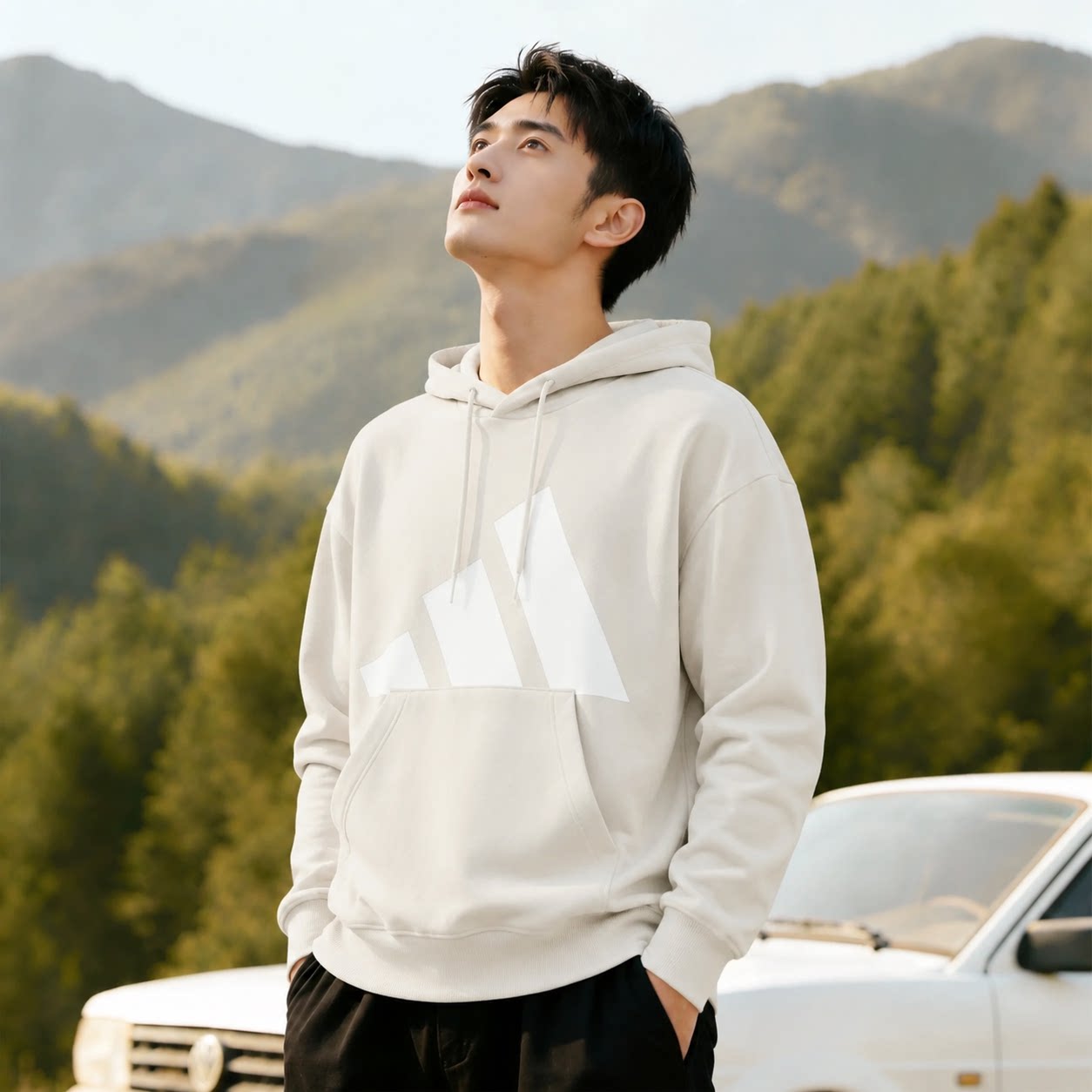 正品Adidas阿迪达斯卫衣男士早秋外穿防风户外保暖运动连帽套头衫