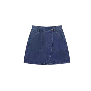 一片式休闲牛仔短裙女夏季设计感高腰A字半身裙