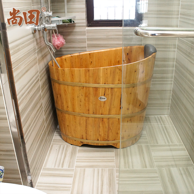尚田香柏木椭圆形成人泡澡木桶浴桶实木小型洗澡盆小浴室木质浴缸