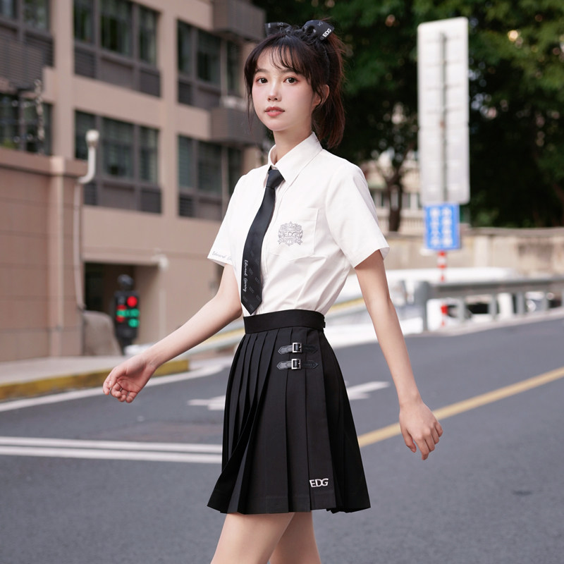 edg官方店jk制服女生衬衫纯色褶裙简约校感服装