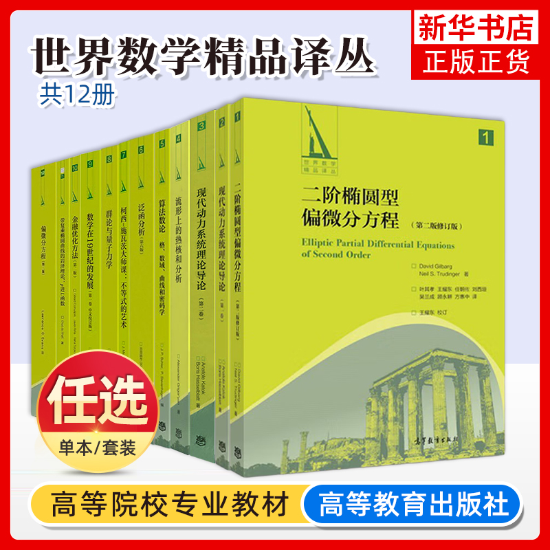 世界数学精品译丛12册 二阶椭圆型偏微分方程 现代动力系统理论导论 算法数论 泛函分析 群论与量子力学 金融优化方法 偏微分方程