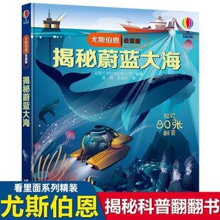 正版 12岁少儿童趣味认知美绘本故事文学3d立体翻翻书 揭秘蔚蓝大海 一二三四五六年级课外阅读 尤斯伯恩看里面揭秘系列