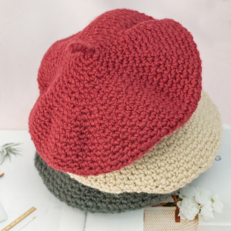 英伦复古日系毛线八角蓓蕾贝雷帽