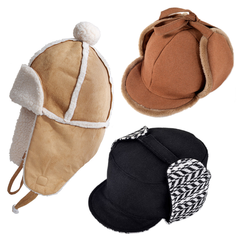 可爱羊羔毛机车飞行员护耳棉帽子