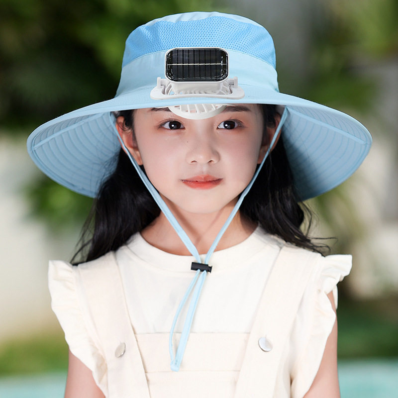 夏季遮阳帽儿童户外凉帽太阳能带风扇学生大檐帽小朋友旅游防晒帽