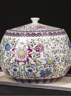 景德镇珐琅彩陶瓷米缸密封储物罐茶室茶桌茶叶饼面粉零食装饰摆件