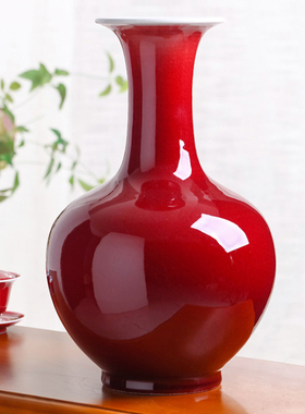 景德镇中式郎红釉陶瓷花瓶家居客厅电视柜装饰品摆件瓷瓶礼盒装