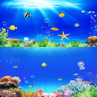 鱼缸背景贴纸高清图3D立体背景画水族箱壁纸海底世界造景自粘画