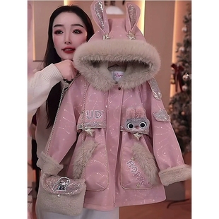 女童加绒外套冬装2025新款洋气儿童朱迪派克服女孩秋冬季加厚上衣