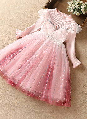 女童冰雪奇缘爱莎公主裙艾莎春秋2025毛衣连衣裙蓬蓬纱裙爱沙服饰