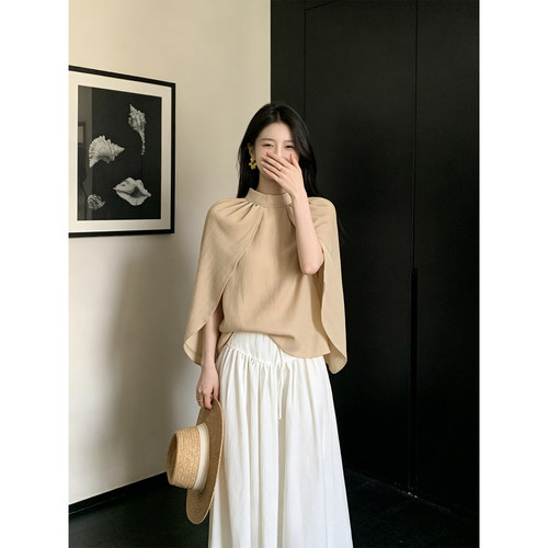 Drawdream 高级感时尚立领斗篷式披肩衬衫女气质宽松通勤百搭上衣