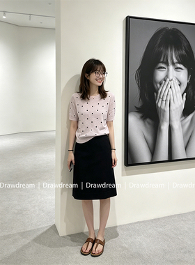 Drawdream 韩系简约波点印花短袖T恤女夏季圆领百搭显瘦通勤上衣