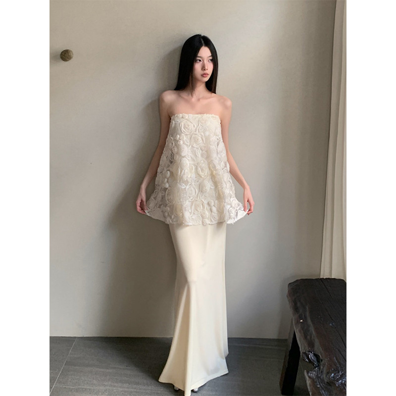 Drawdream 辣妹高级感立体提花抹胸上衣女夏季气质高腰半身裙套装图片