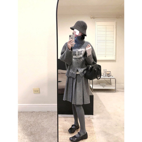 Drawdream 韩系复古花型立领毛衣外套女高级感宽松百搭针织衫上衣