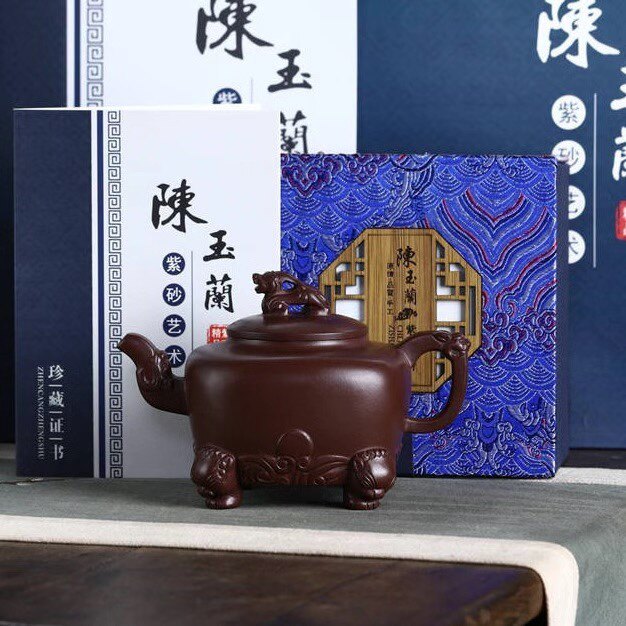 宜兴原矿底槽清紫砂四足壶430ml