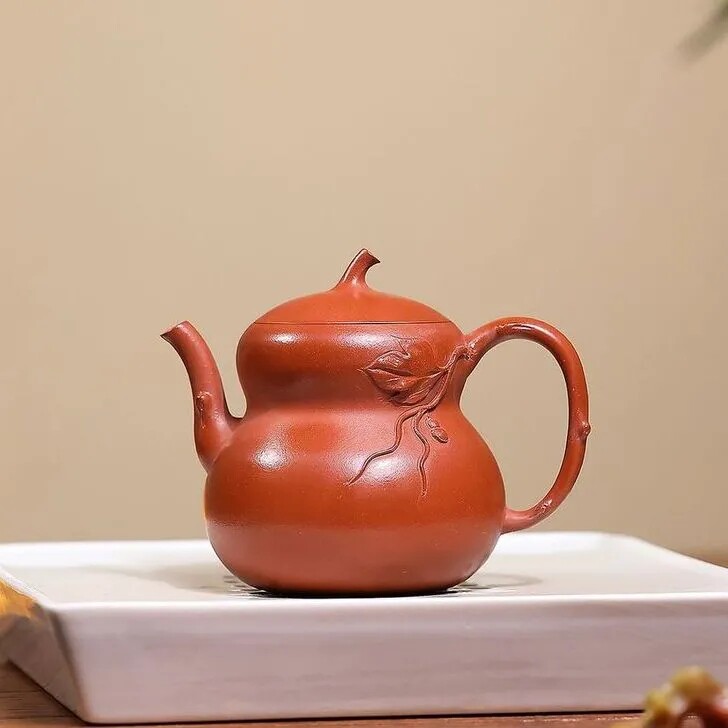 180毫升宜兴紫砂壶内推壶福禄壶泡茶壶泥绘葫芦原矿朱泥葫芦壶
