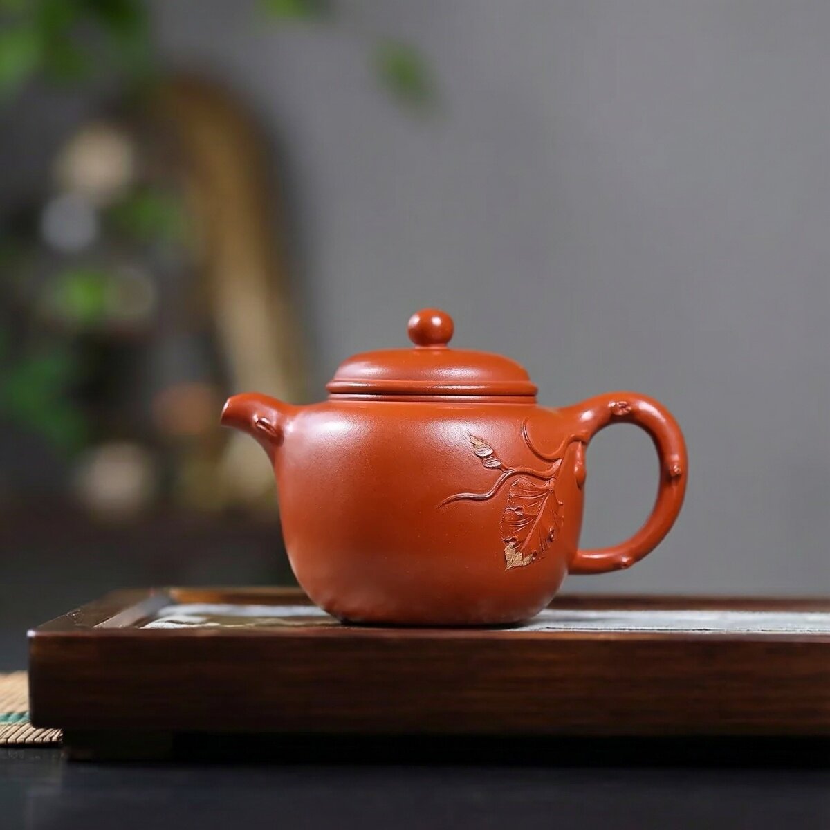 250毫升宜兴紫砂壶手工中式茶壶泥绘葫芦壶原矿赵庄朱泥匏尊壶