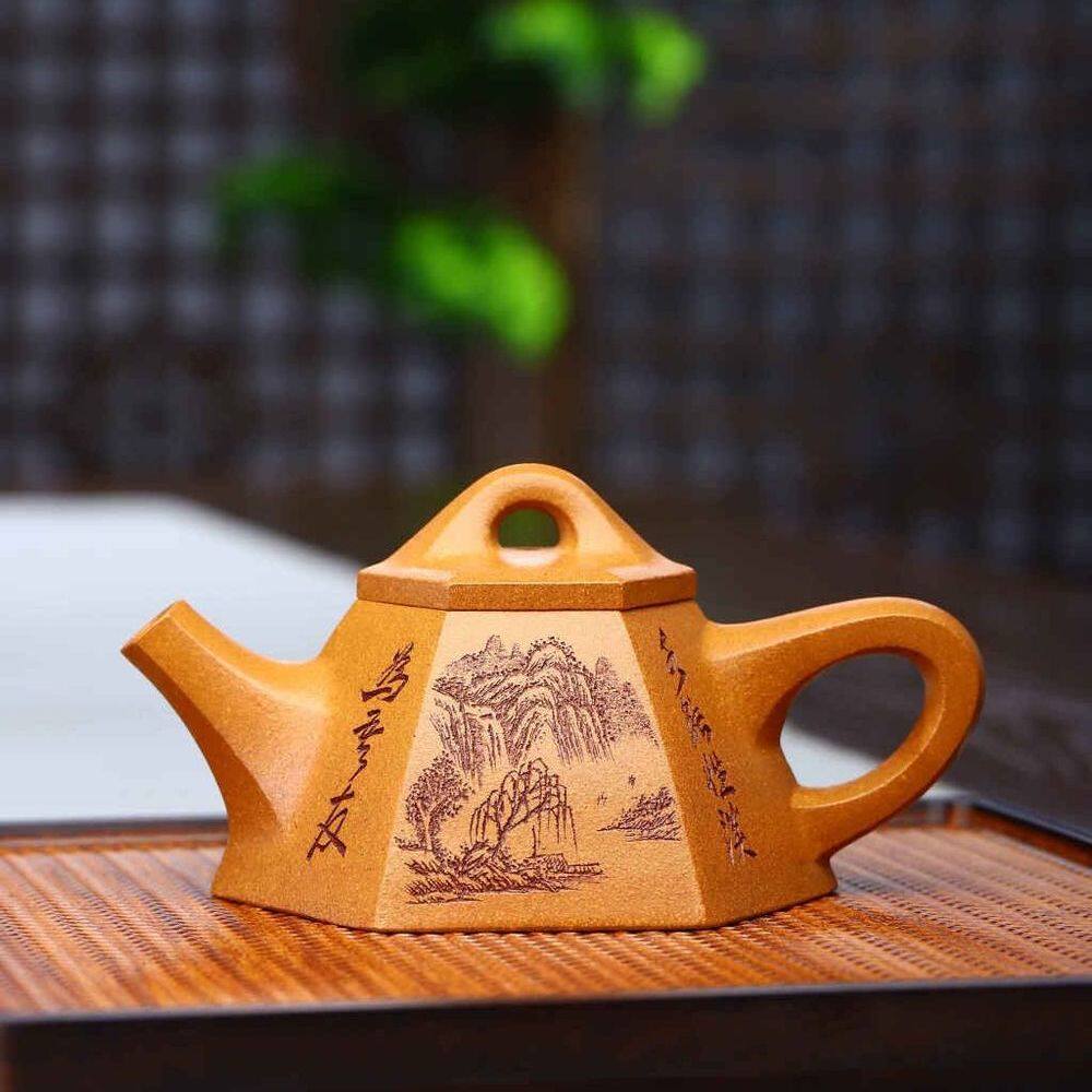 240毫升正宗原矿五彩老段泥霸王石瓢泡茶壶纯手紫砂壶茶具六方壶