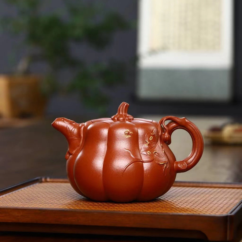 380毫升宜兴紫砂壶纯手工原矿清水泥高南瓜壶陈玉兰南瓜紫砂壶