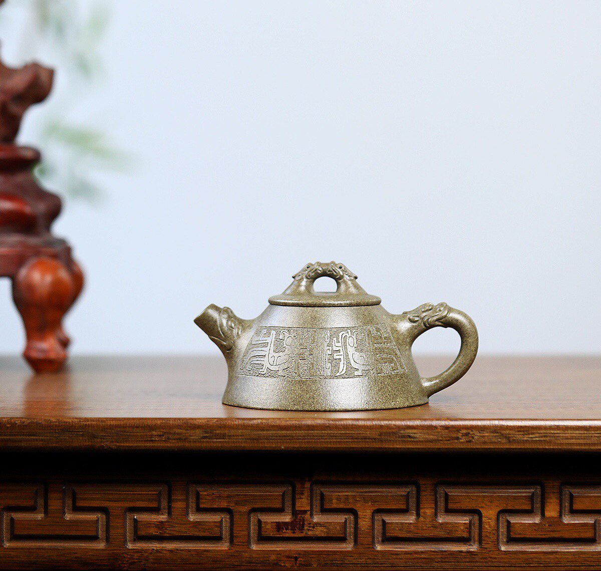 200毫升老紫泥德钟紫砂原矿刻梅花家用泡茶壶茶具紫砂壶平底德钟