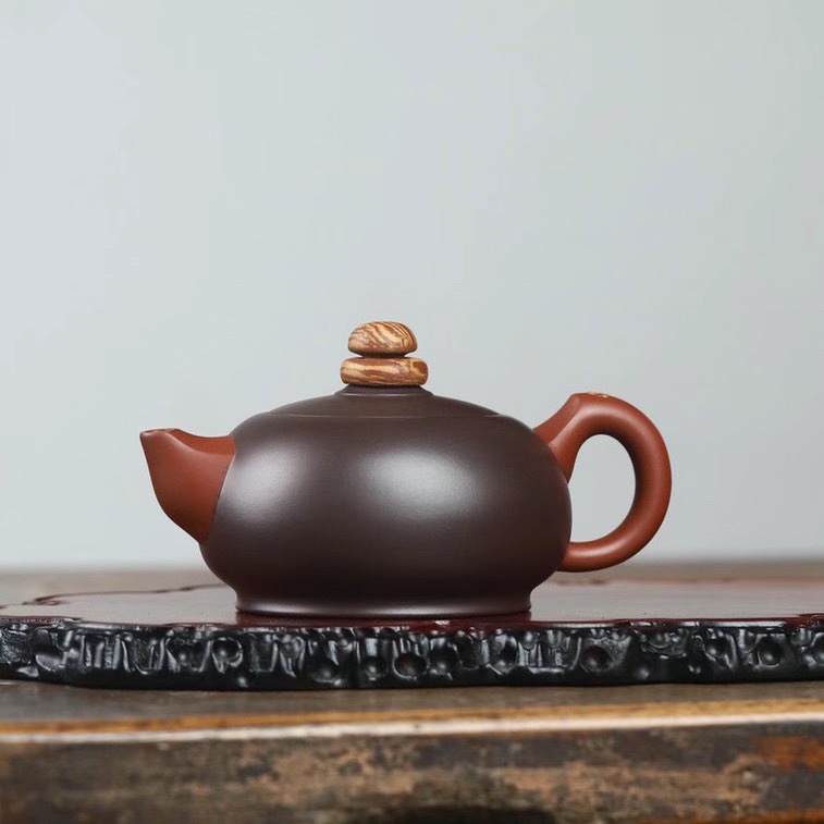170毫升宜兴紫砂原矿老紫泥时来运转壶王红娟纯手工紫砂壶绞泥壶