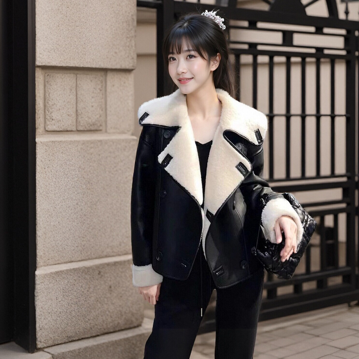 皮毛一体外套女秋冬羊羔毛外套