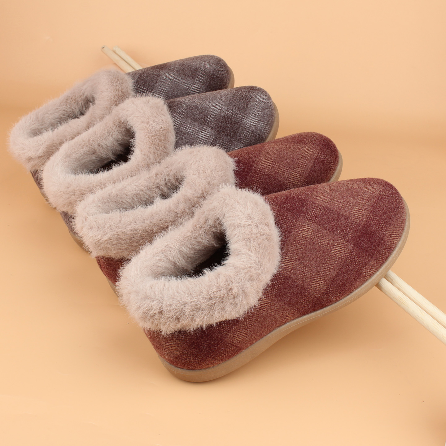 毛绒保暖包跟防滑老人棉鞋