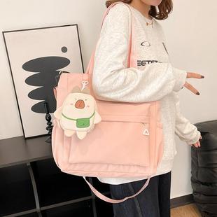 时尚卡通单肩包女大容量帆布包学生上课手提托特包休闲百搭斜挎包