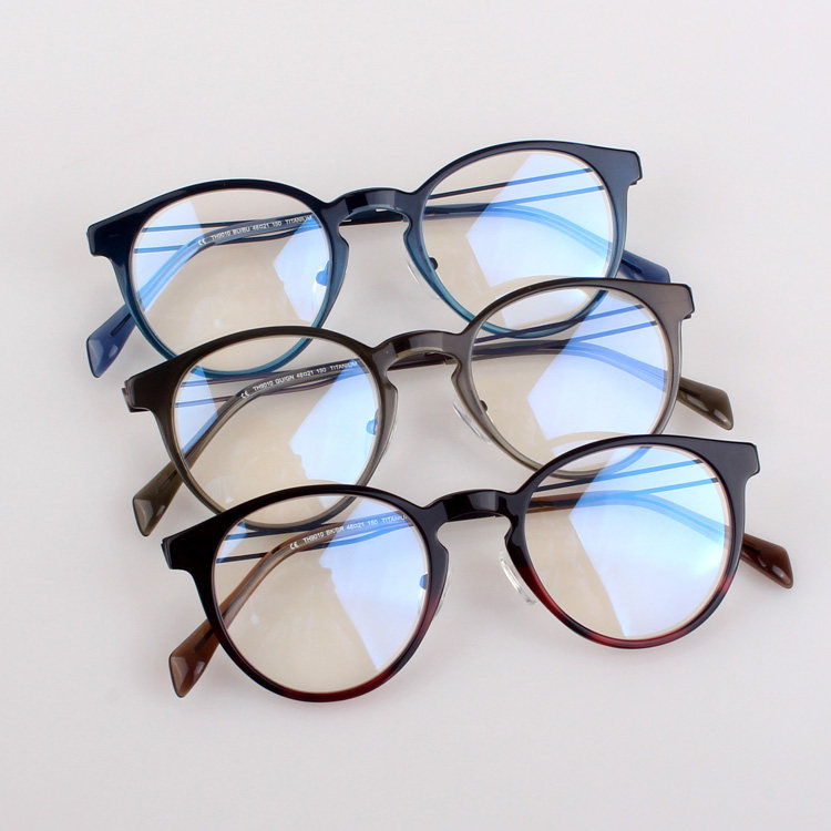新款日系手工制作纯钛眼镜架男女款眼镜框板材圆形复古全框TH9010