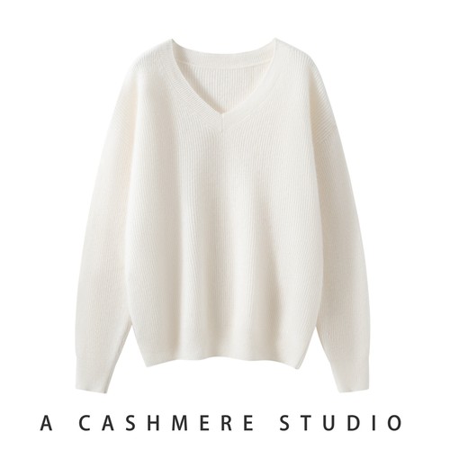 BC同款 元宝针加厚100%纯山羊绒衫女V领毛衣秋冬宽松长袖针织套衫