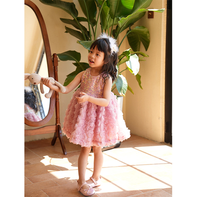 anyingirl夏季儿童连衣裙生日蓬蓬裙女童公主裙宝宝粉色礼服裙子