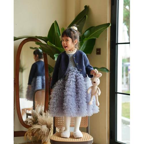 anyingirl儿童生日公主裙宝宝蓬蓬礼服裙套装秋冬网纱蛋糕连衣裙