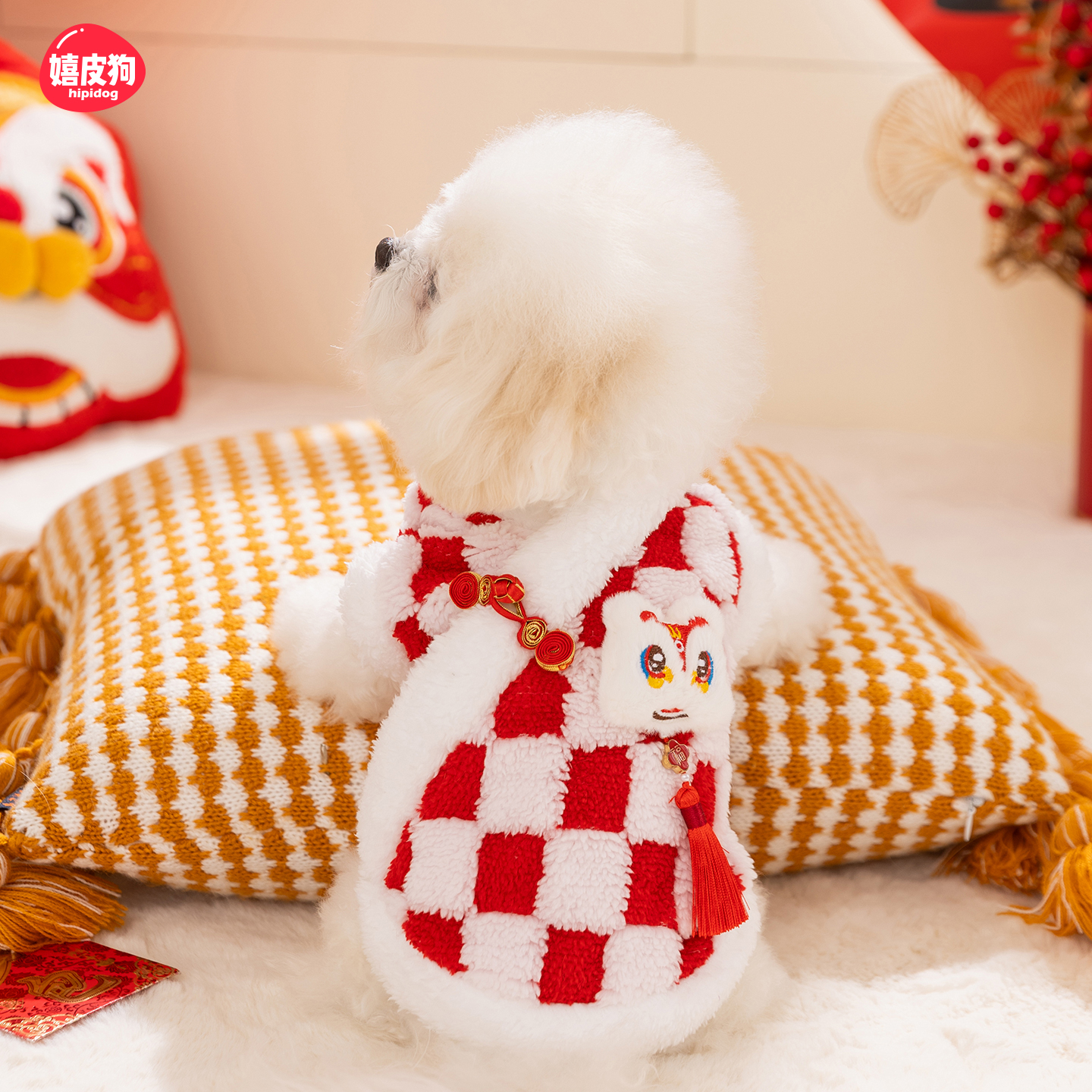 棋盘格流苏绒衣冬天狗狗衣服2025新款冬装泰迪比熊宠物小型犬新年