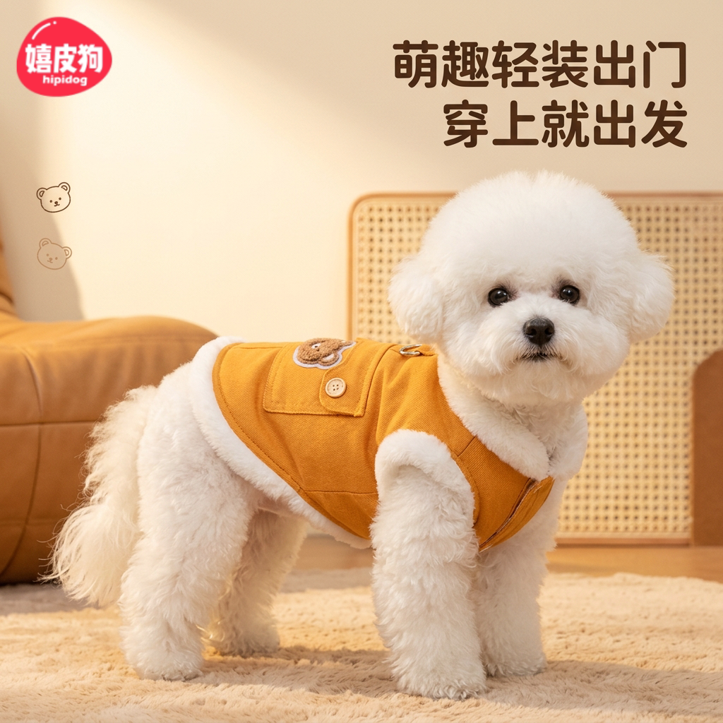狗狗衣服秋冬款泰迪比熊加厚马甲羊羔毛小狗背心带牵引扣宠物冬装